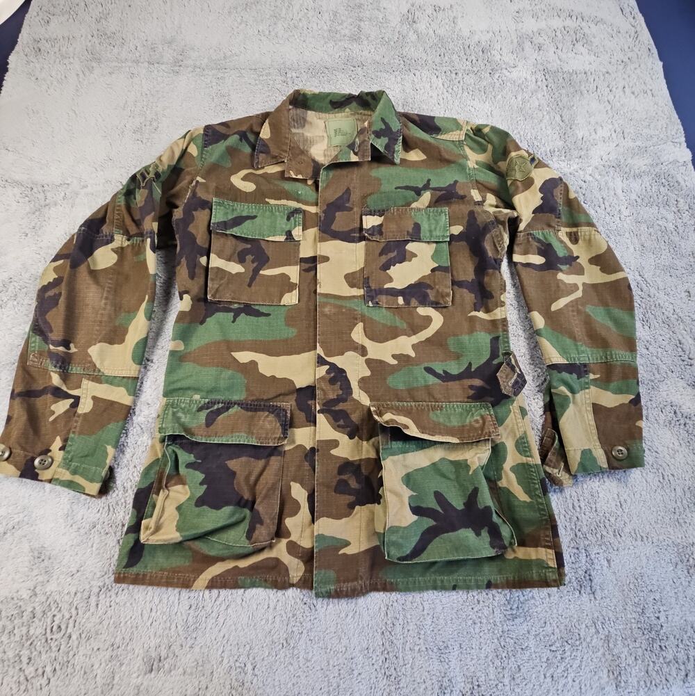 Woodland BDU Field Jacket Men's Small X Long Military Camo 4 Pocket